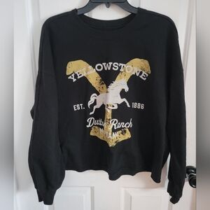 Yellowstone Dutton Ranch Women's Black Cropped Pullover Sweatshirt Size XL